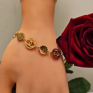 Gold-Tone Floral Link Bracelet - Gold